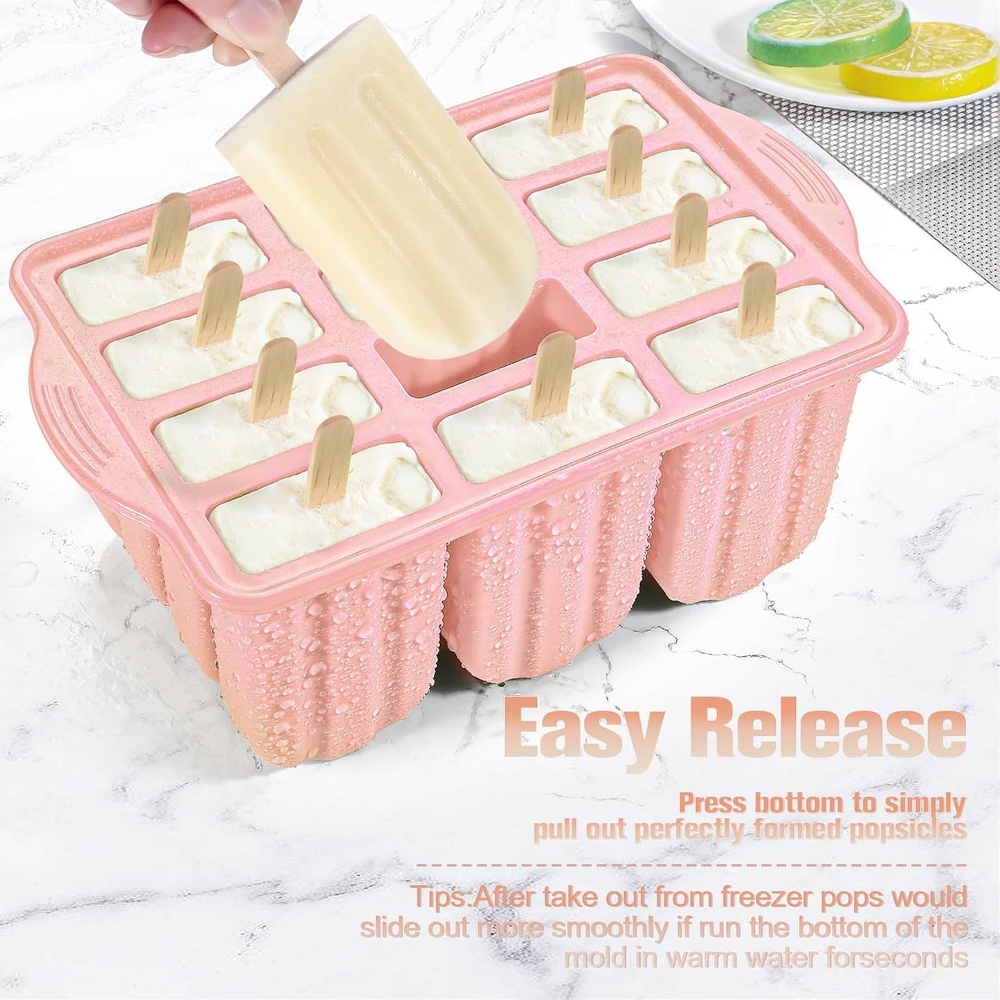 Silicone Popsicles Molds,Ice Pop Cream Mold Set Homemade Toddler Popsicle Maker For Kids Para Paletas De Helado Kulfi BPA Free, with 50 Sticks, 50 Bags,50 wire Ties (Pink)
