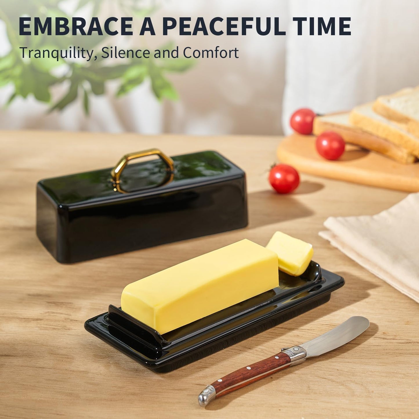 Sweese Butter Dish with Lid for Countertop - Butter Container - Butter Saver, 4oz Beautiful Small Butter Tray for East West Coast Butter, Fridge, Dishwasher Safe