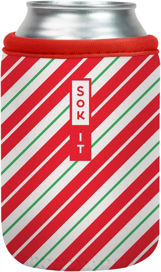 Sok It CanSok Sleeve for Beer & Soda Insulated Neoprene Cover (Candy Cane Stripes, 12oz Can Sleeve)