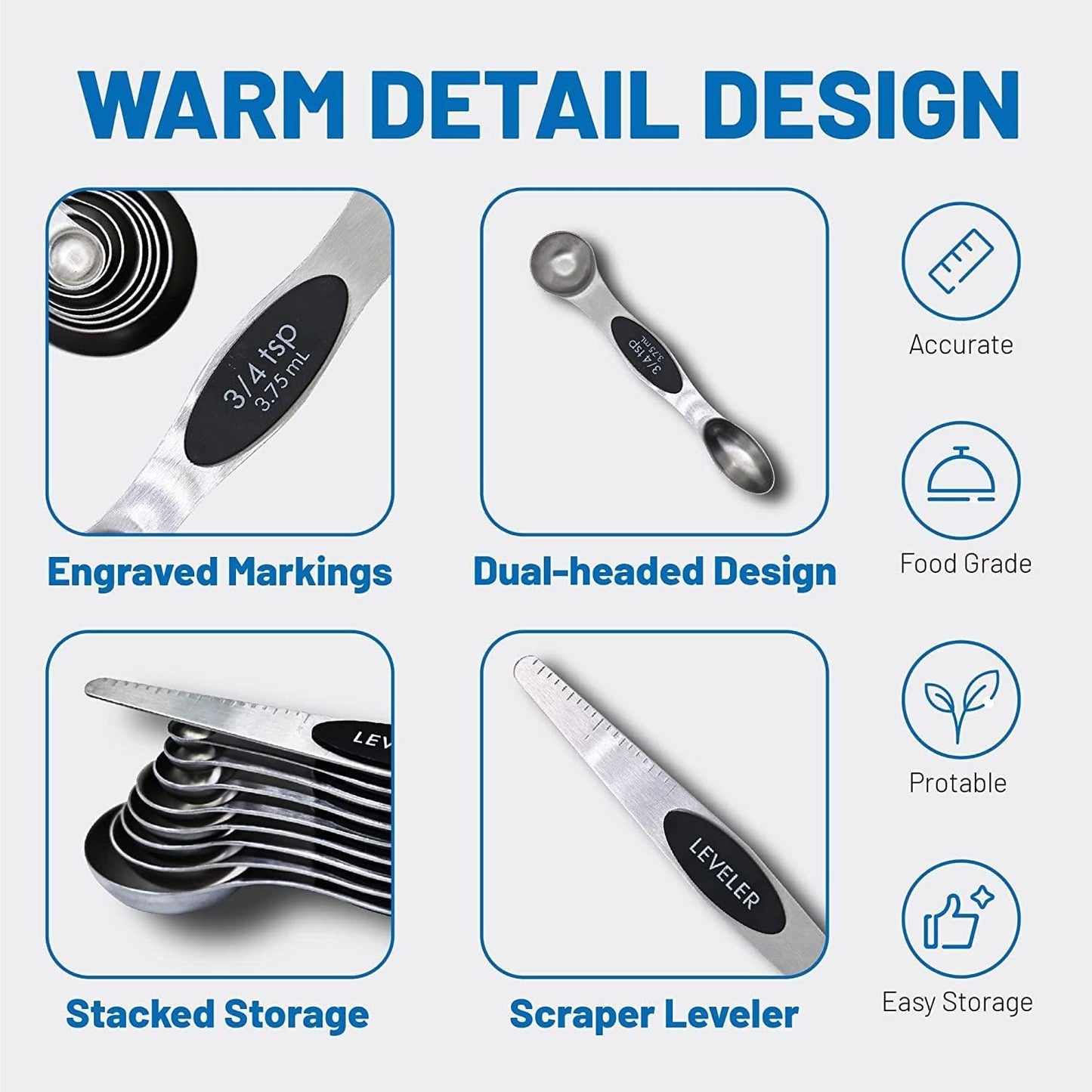 19 Pieces Measuring Cups and Spoons set, Includes 10 Stackable Measuring Cup with Lid and 9 Magnetic Measuring Spoons, Tablespoon for Liquid and Dry, BPA Free, Dishwasher Safe (Black)