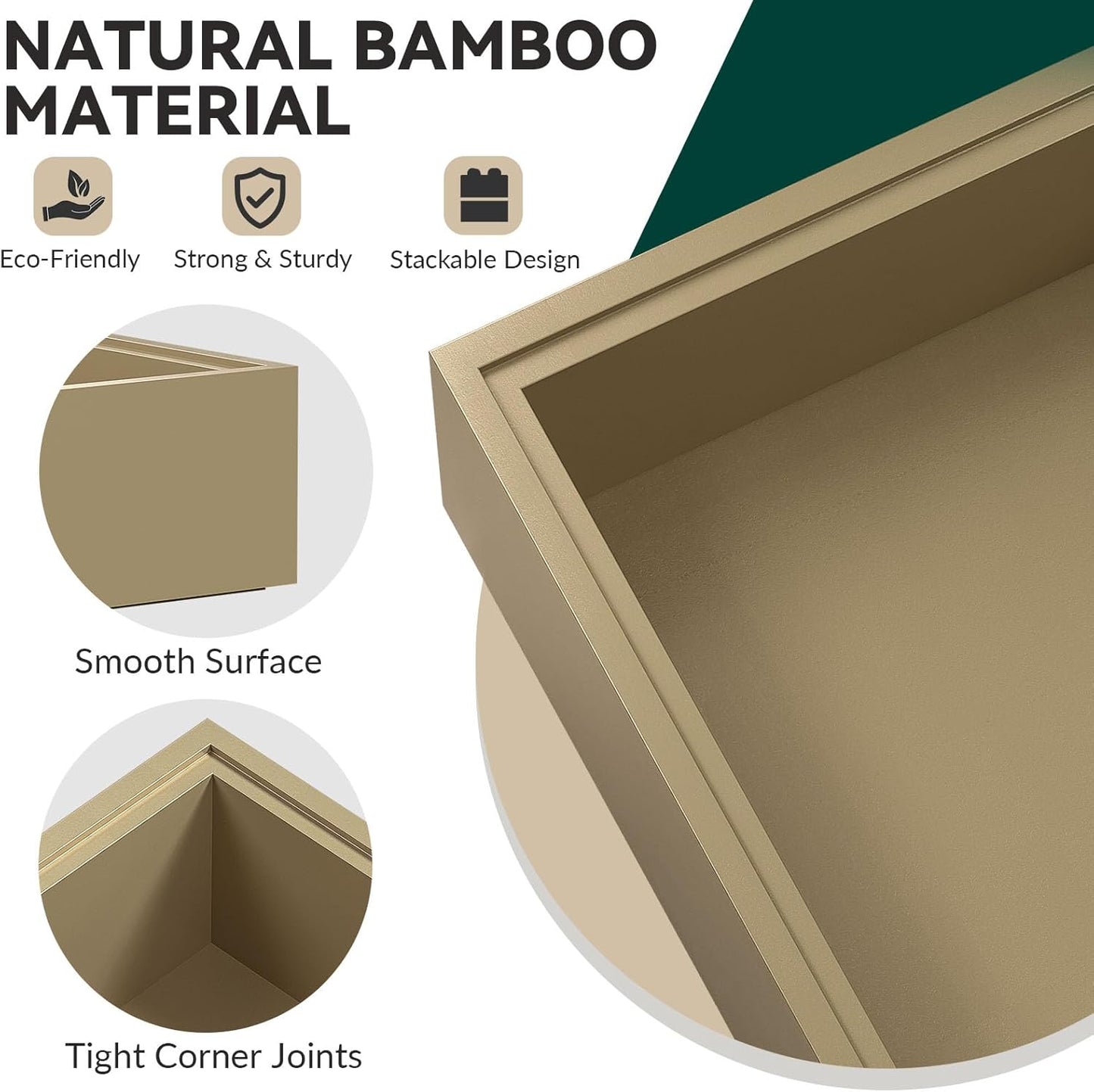 Bamboo Drawer Organizer - Extra Large Silverware & Utensil Organizer, 2 Pcs Toilet Toppers, Wooden Toilet Paper Basket (Gold, 17 X 6 X 2 Inch)