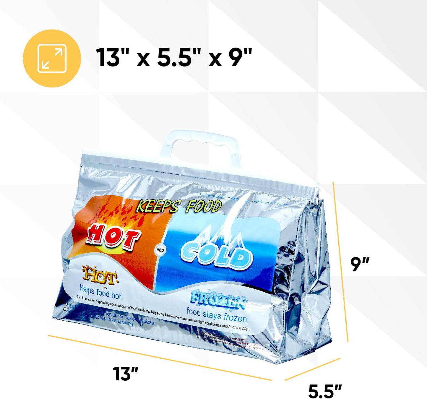 Superio Hot and Cold Insulated Bags for Food Delivery, Grocery Shopping Bags, Food Storage for Hot and Frozen Food for Travel, Disposable Cooler Bag, Reinforced Thermal Lunch Bag (4, 13"x5.5"x8.5")