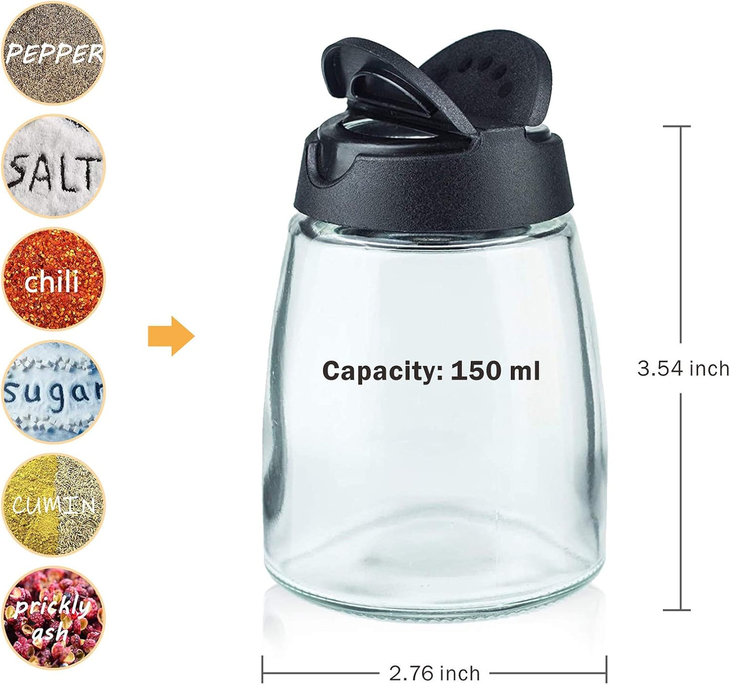 Glass Spice Jars, Double Lids Seasoning Shakers Glass Bottles Spice Shakers Sifter Barbecue Salt & Pepper Shaker Container (10 PCS Condiment Bottles + 1PCS Spices Grinder)