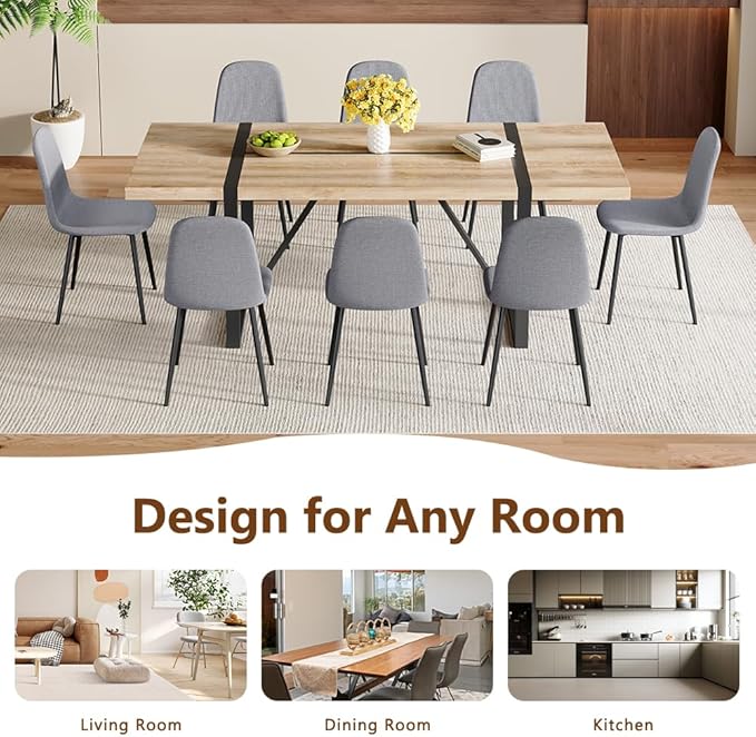 86.6" Dining Table Set for 8, Modern 9 Piece Wood Kitchen Table and Chairs Set, Rectangle Dining Room Table with 8 PU Leather Upholstered Chairs, Ideal for Home, Kitchen, or Apartment Dining