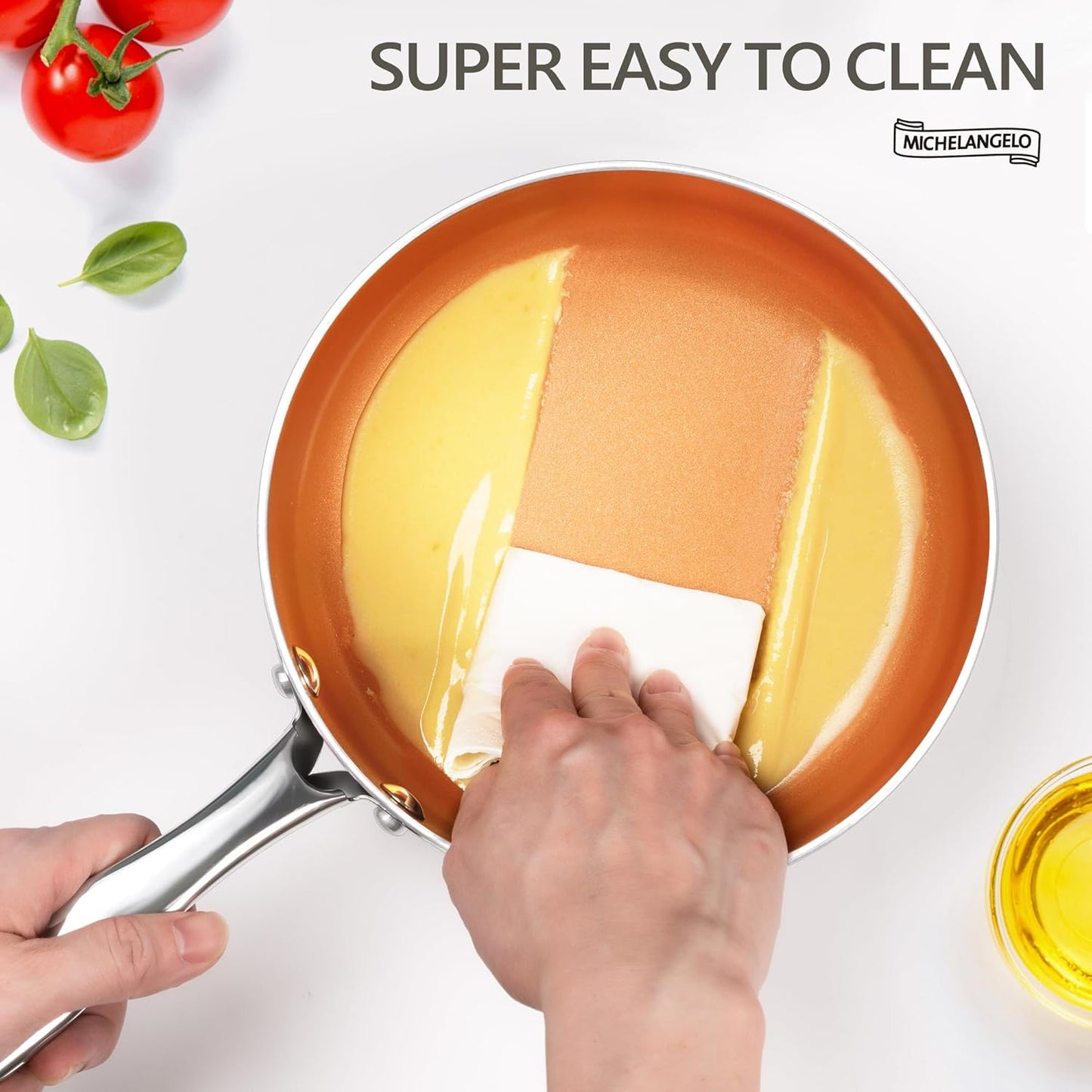 MICHELANGELO 1 Quart Saucepan with Lid, Ultra Nonstick Ceramic Sauce Pan with Lid, Small Pot with Lid, 1 Quart Saucepan Nonstick, Small Sauce Pot, Copper