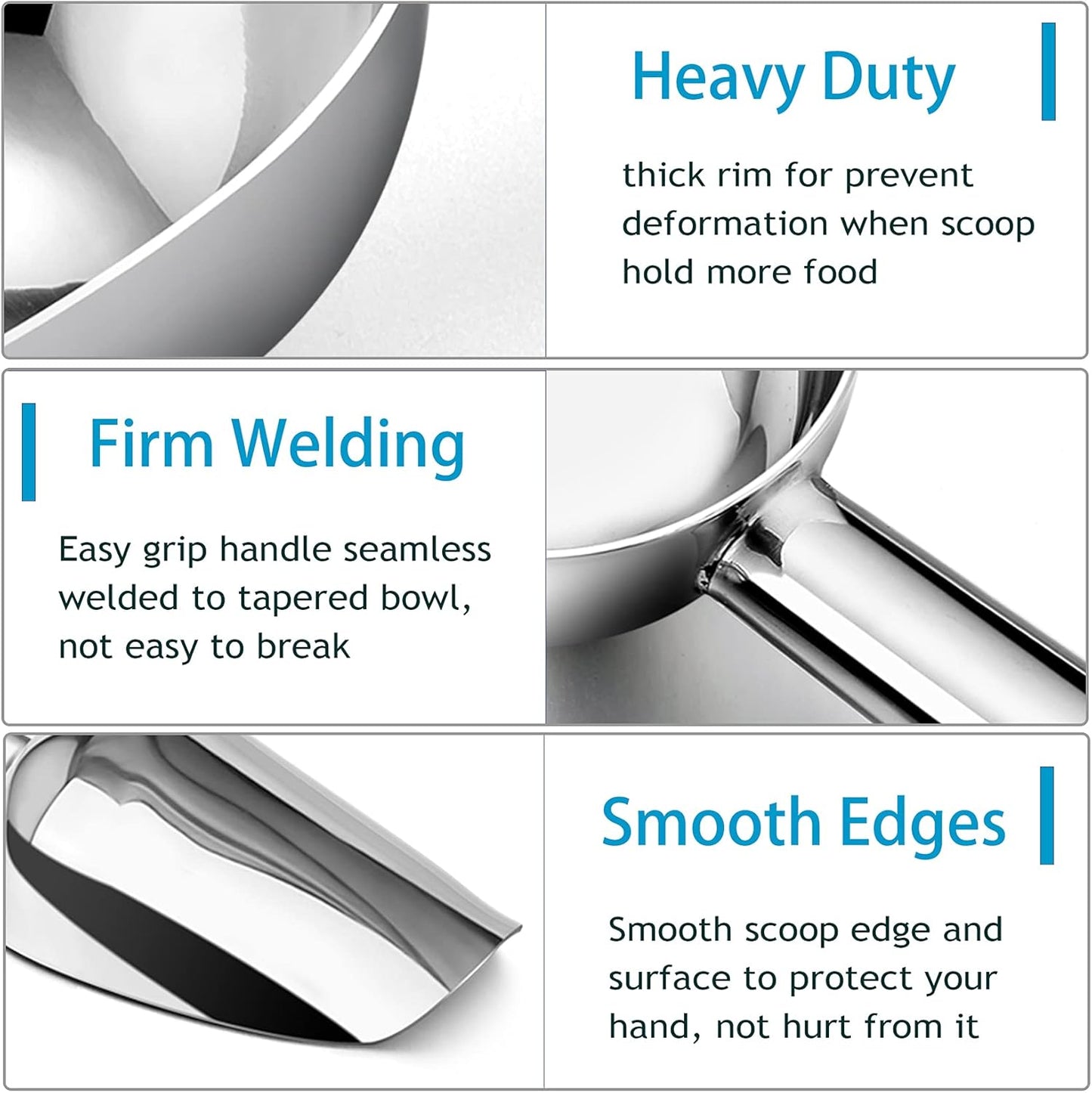 P&P CHEF Food Ice Scoop, Stainless Steel Scoop, Metal Candy Popcorn Flour Utility Scooper for Wedding Party Bar Kitchen Bath, Heavy Duty & Dishwasher Safe, (8oz, 2Pcs)