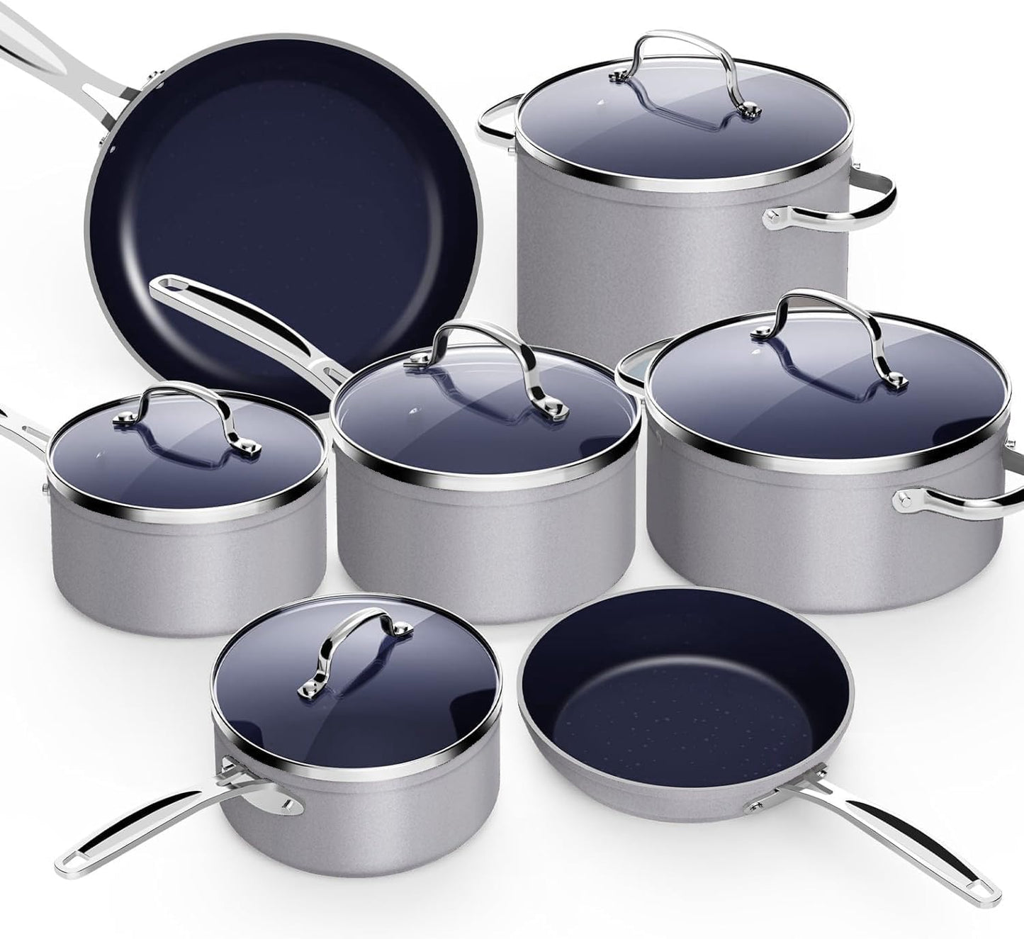 Nuwave 12pc Forged Lightweight Cookware Set, G10 Healthy Duralon Ceramic Ultra Non-Stick Coating, Vented Tempered Glass Lids, Stay-Cool Handles, Induction-Ready & Works on All Cooktops, PFAS Free