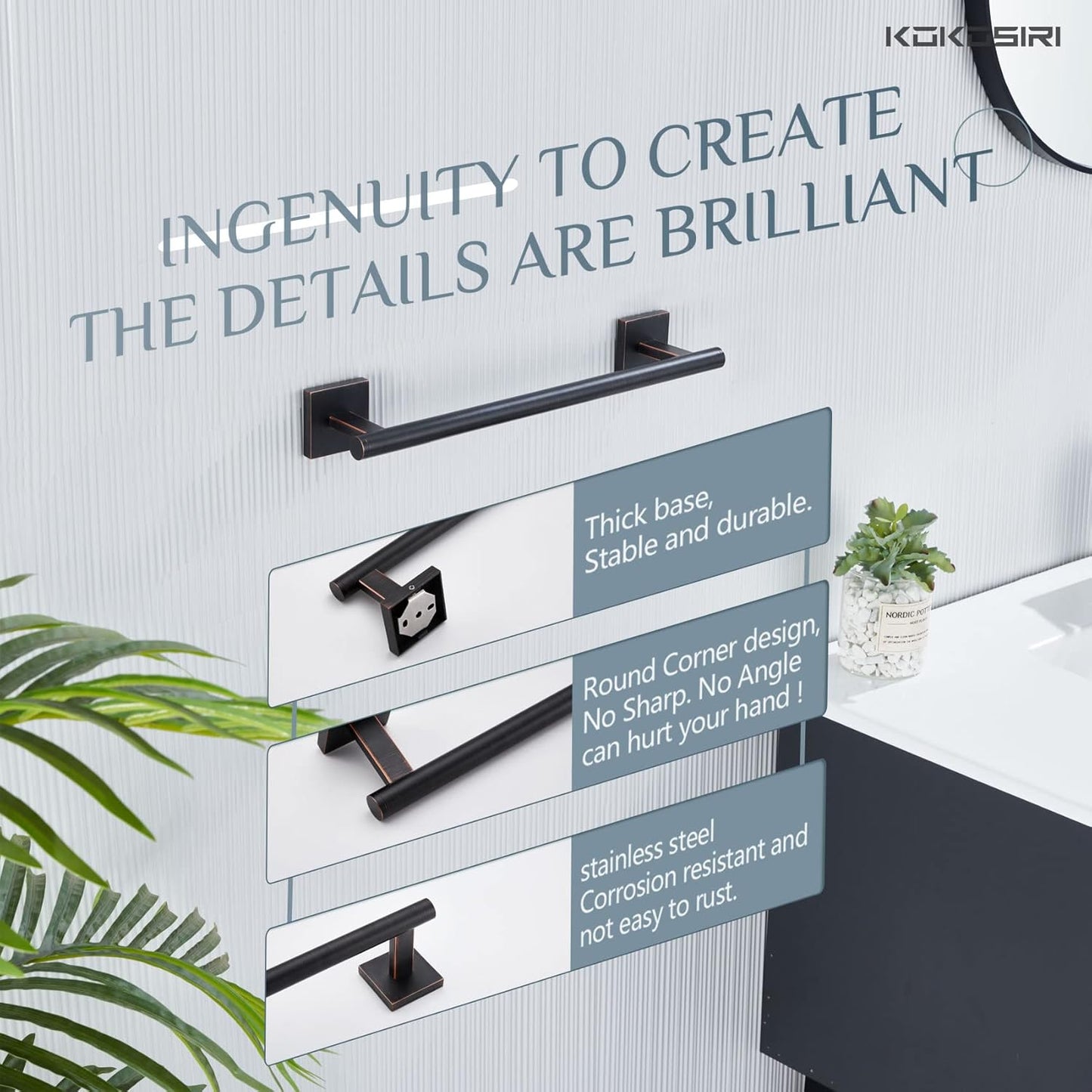 KOKOSIRI Bathroom Towel Bar Bath Towel Holders for Toilet Kitchen Cabinet Wall Mount 24 Inch, 2 Pack Oil Rubbed Bronze Stainless Steel B4005ORB-L24-P2