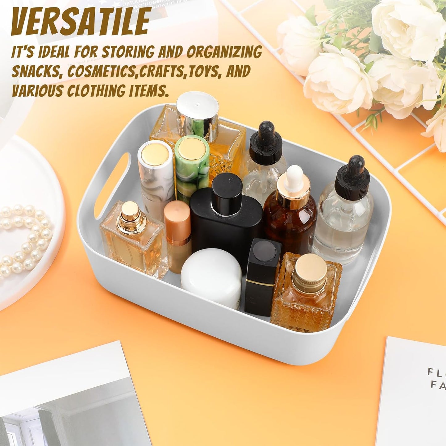 Zopeal Plastic Storage Bins 10 Pcs Gray Pantry Organizer Bins Small Baskets Storage Containers for Home Kitchen (8 x 5.7 x 3 Inch)