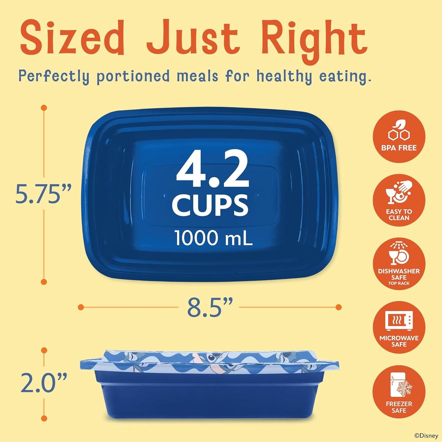 Disney Meal Prep Containers - 20-Piece Reusable Food Containers with Lids - Freezer, Microwave & Dishwasher Safe - Featuring Mickey & Minnie, Lilo & Stitch