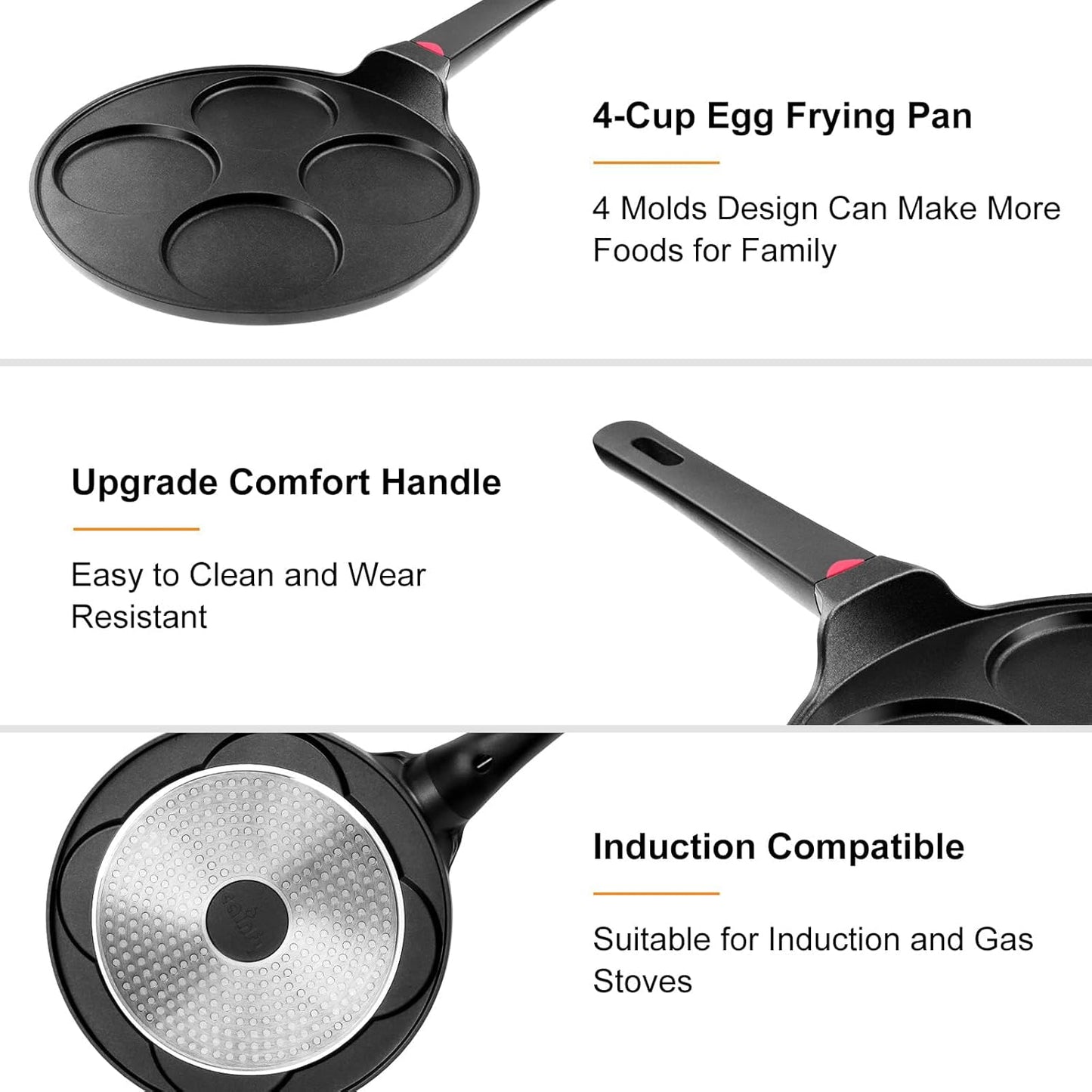 Pancake Pan Nonstick-Suitable for All Stovetops & Induction Cooker, 10.5 Inch Mini Silver Dollar Grill Blini Griddle Crepe Pan, 4 Molds Cake Egg Skillet, 100% PFOA Free Coating