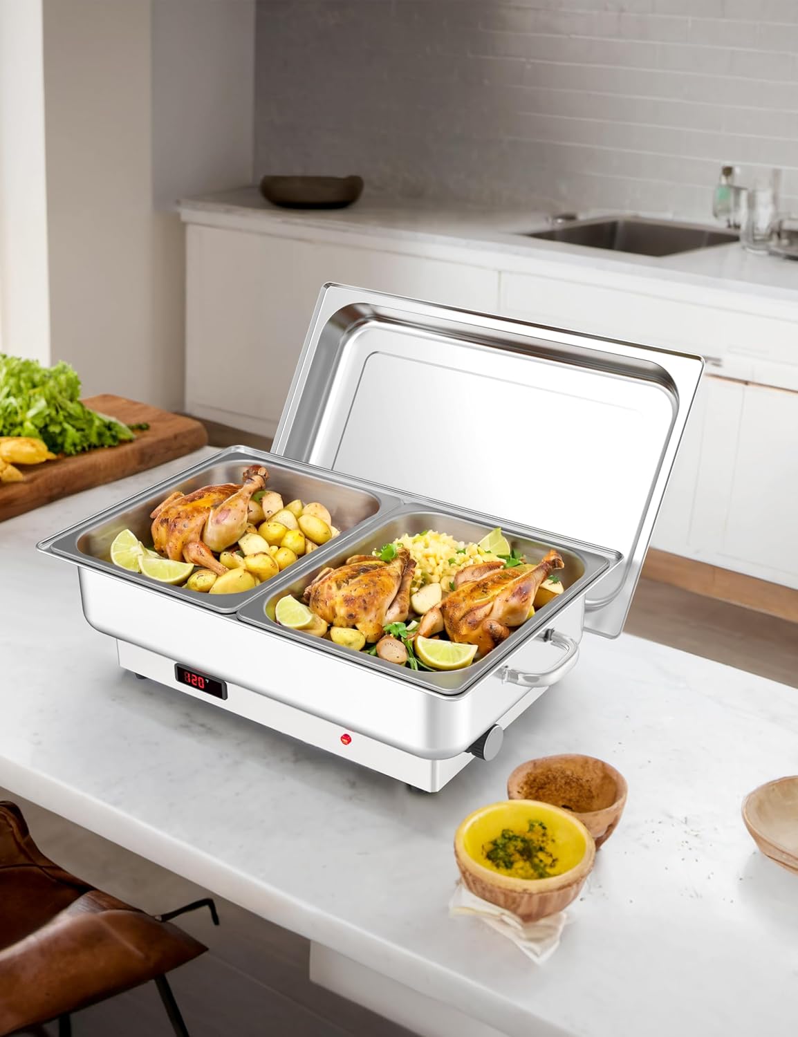 2 PACK Electric Chafing Dish Buffet Set 2 x 4.5QT Buffet Servers and Warmers Digital Display Temperature Warming Tray Stainless Steel Food Warmer for Parties Weddings Caterings