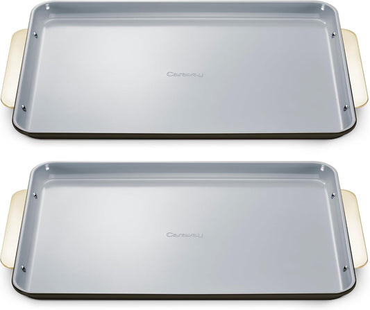 Caraway Non-Stick Ceramic Large Baking Sheet Duo - Naturally Slick Ceramic Coating - Non-Toxic, PTFE & PFOA Free - Perfect for Baking, Roasting, and More - Large (18" x 13") - Black