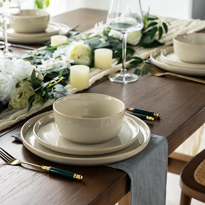 AmorArc Stoneware Dinnerware Sets,Round Reactive Glaze Plates and Bowls Set,Highly Scratch Resistant | Dishwasher & Microwave Safe,Dishes Service for 6 (18pc)