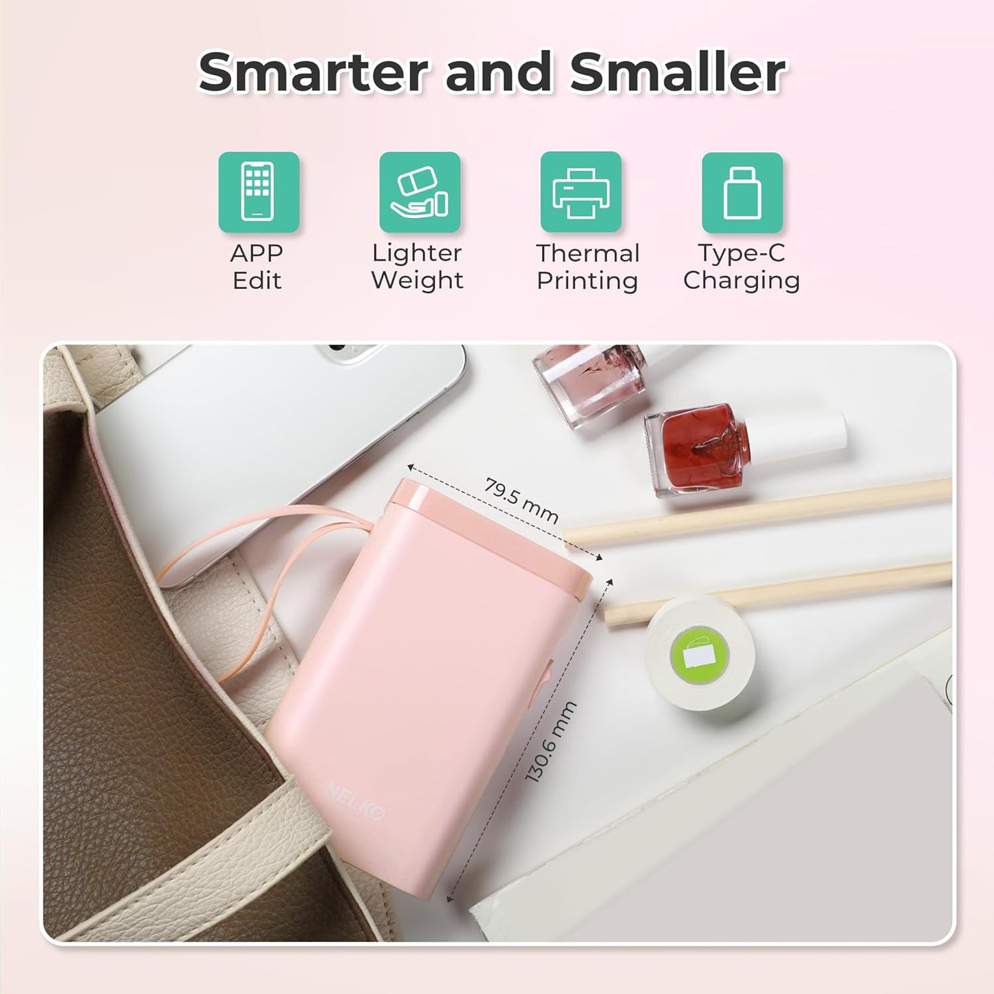 Nelko Label Maker Machine with Tape, P21 Bluetooth Label Printer, Wireless Mini Label Makers with Multiple Templates for School Office Home, Pink