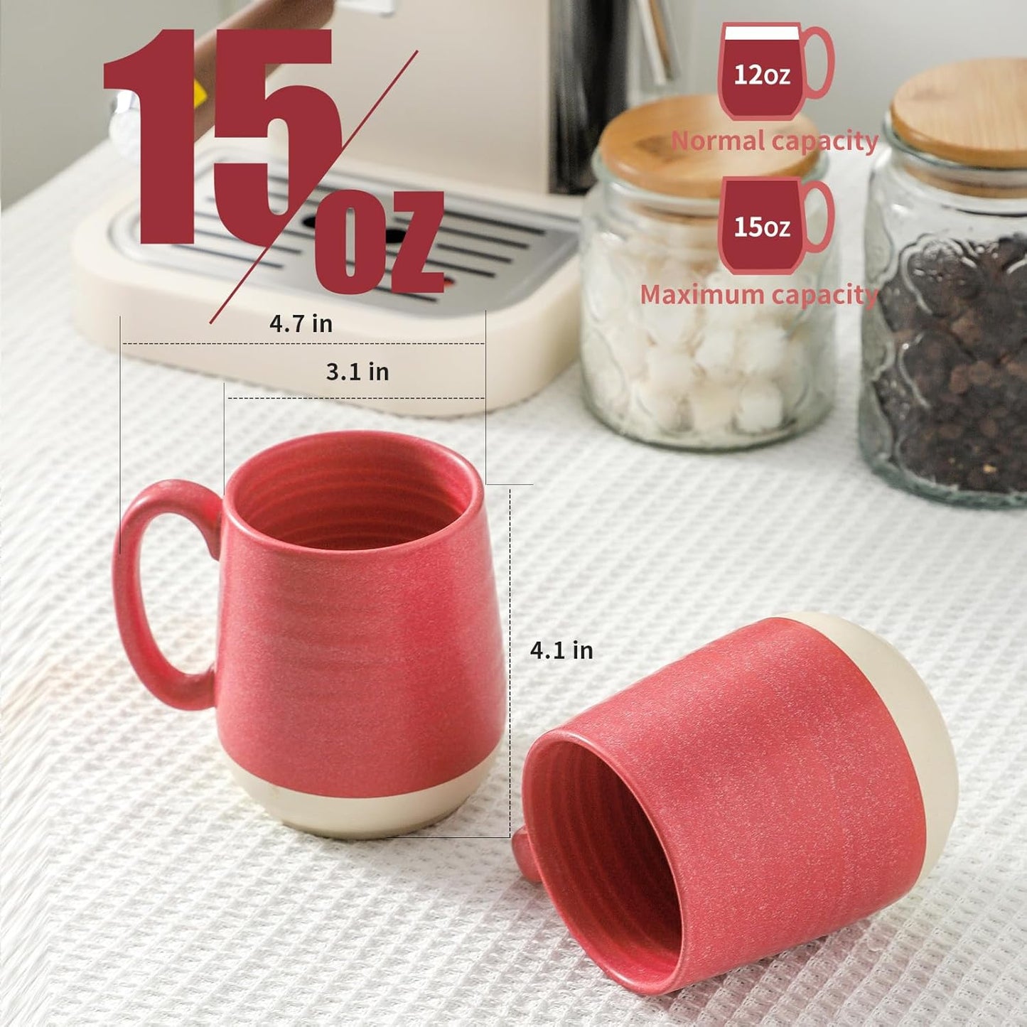 Hasense Coffee Mugs Set of 4, 15 oz Large Porcelain Mugs with Handle for Women Men, Colorful Christmas Coffee Cups for Latte, Tea, Cappuccino, Microwave & Dishwasher Safe