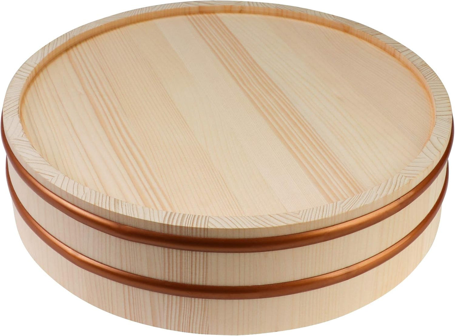 Kichgather Wooden Sushi Rice Bowl with Lid Hangiri Sushi Oke Sushi Rice Mixing Tub (11.8 ” with lid)