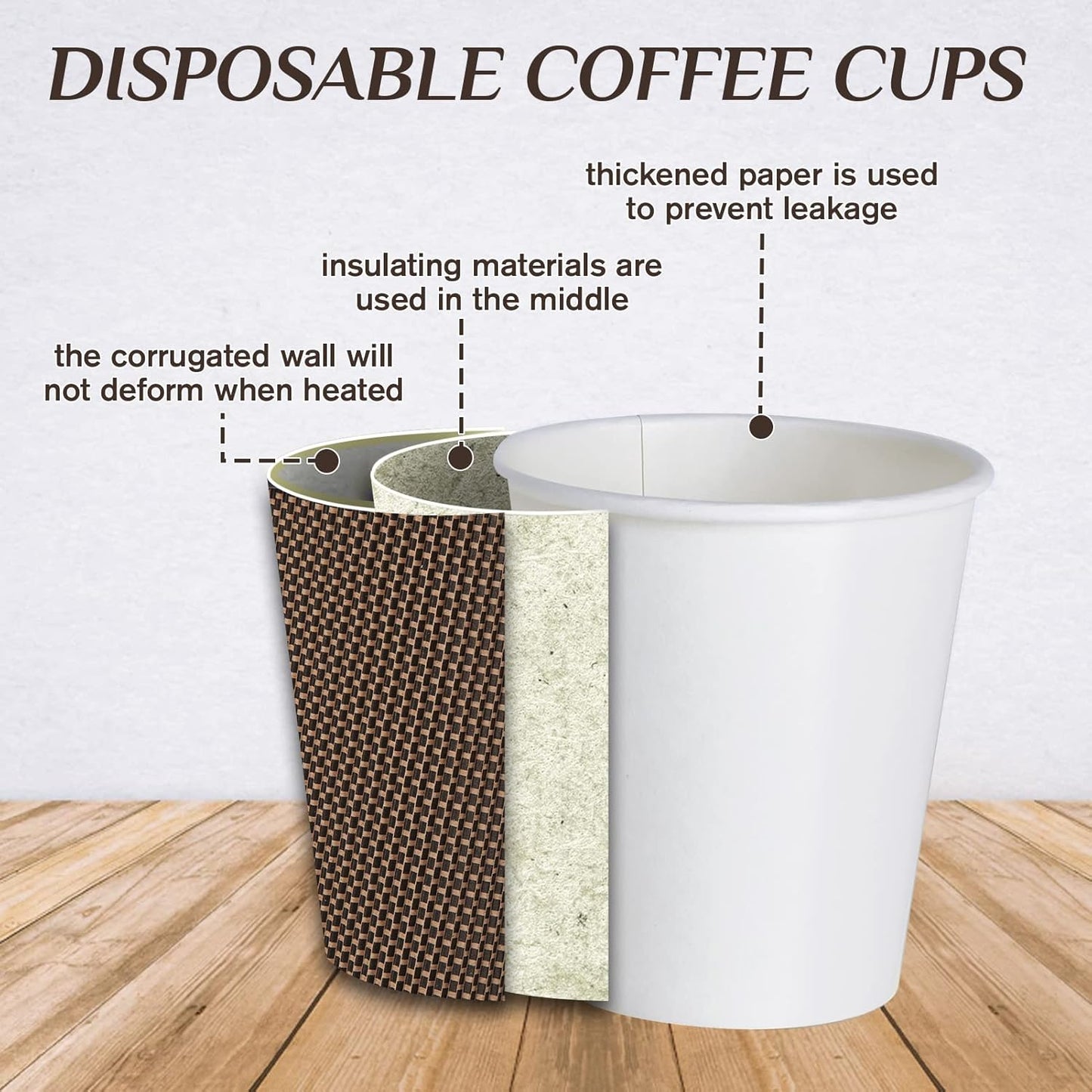 LITOPAK 80 Pack 12 oz Paper Coffee Cups, Insulated Ripple Wall Hot Coffee Cups with Lid and Straws, Brown Three Layer Insulated Hot Beverage Cups for Parties, Picnic, and Travel