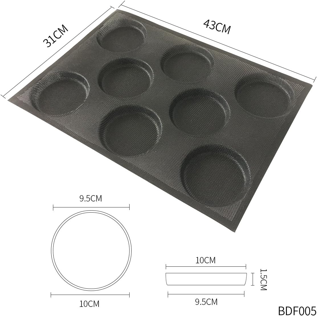 Bluedrop Silicone Hamburger Bread Forms Perforated Bakery Molds Non Stick Baking Sheets Fit Half Pan Size