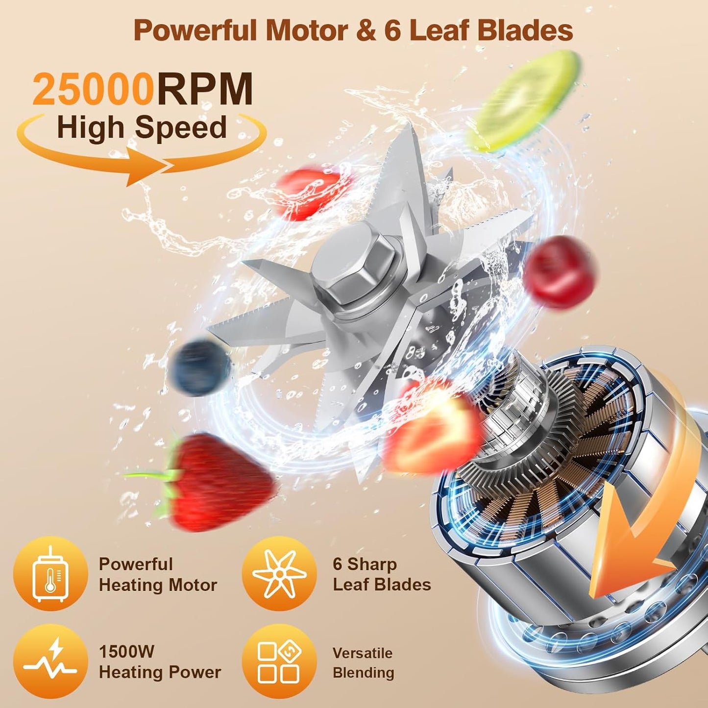 Blenders for Kitchen with Heating, PRASKY 1500W Professional Heating Blender 55oz Glass Jar,25000RPM Powerful Soy Milk Maker, Smoothies Blender, Auto Clean for Smoothies Soups Sauces (Black)