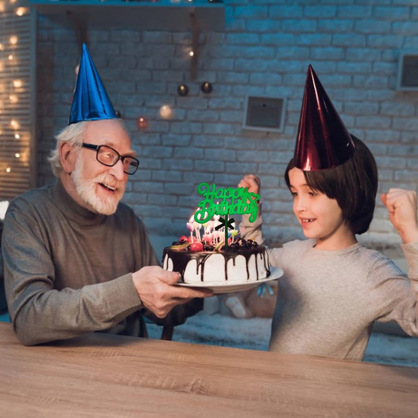 Glow Party Neon Birthday Cake Toppers Happy Birthday Cake Topper 3D Green Cake Decorations