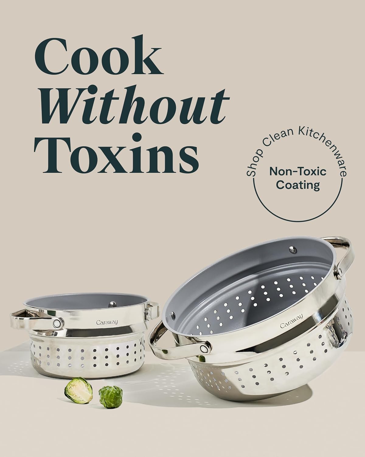 Caraway Steamer - Stainless Steel Steamer with Handles - Non Stick, Non Toxic Coating - Steam Veggies, Seafood, and More - Compatible With Our Dutch Oven or Sauce Pan - Large