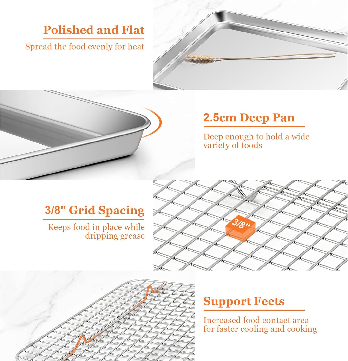 Half Sheet Baking Pan & Wire Rack, Leonyo 17.5" x 13" Large Stainless Steel Cookie Sheets with Cooling Rack Set, Nonstick & Oven Safe Commercial Baking Tray Pans - 4 Pack