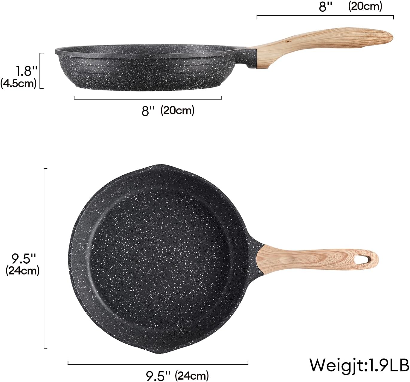 JEETEE 9.5 Inch Nonstick Frying Pan, Stone Coating Cookware, Nonstick Omelette Pan with Heat-Resistant Handle, Induction Skillet for Eggs (Grey)