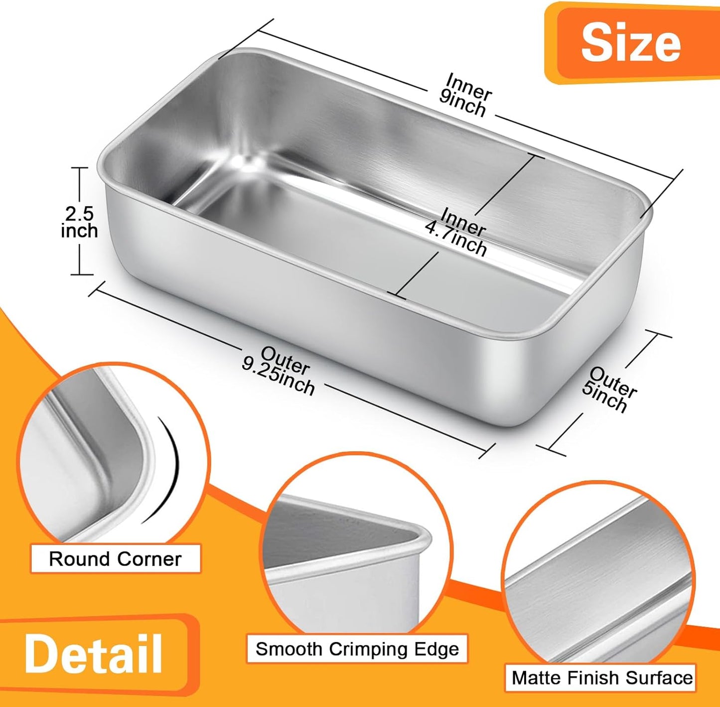 E-far 6 Pack Stainless Steel Loaf Pans, 9x5 Inch Bread Bread Pans, Metal Bakeware for Baking Bread Cake Meatloaf Brownies, Healthy & Non Toxic, Easy Release & Dishwasher Safe