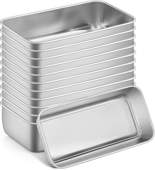 P&P CHEF Loaf Pan Set, 9-inch Bread Pans, Stainless Steel Loaf Toast Baking Pans For Bread Meatloaf Lasagna Cake, Healthy & Non Toxic, Oven & Dishwasher Safe,(Silver, 12Pcs)