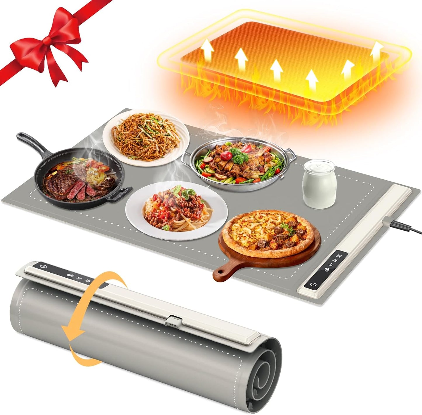 Electric Warming Tray with Adjustable Temperature-Portable Warming Mat for Food,Roll Up Silicone Food Warmer for Parties with 3 Temperature Settings,Versatile Food Warmers for Parties Buffet (Grey)