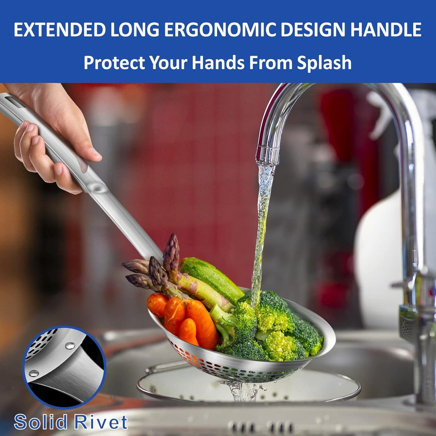 Yimi Skimmer Slotted Spoon Ladle,304 Stainless Steel Durable Cooking Frying Colander, Rustproof Large Scoop Kitchen Strainer Fryer with Vacuum Ergonomic Handle, Ideal for Gift, 15 Inches