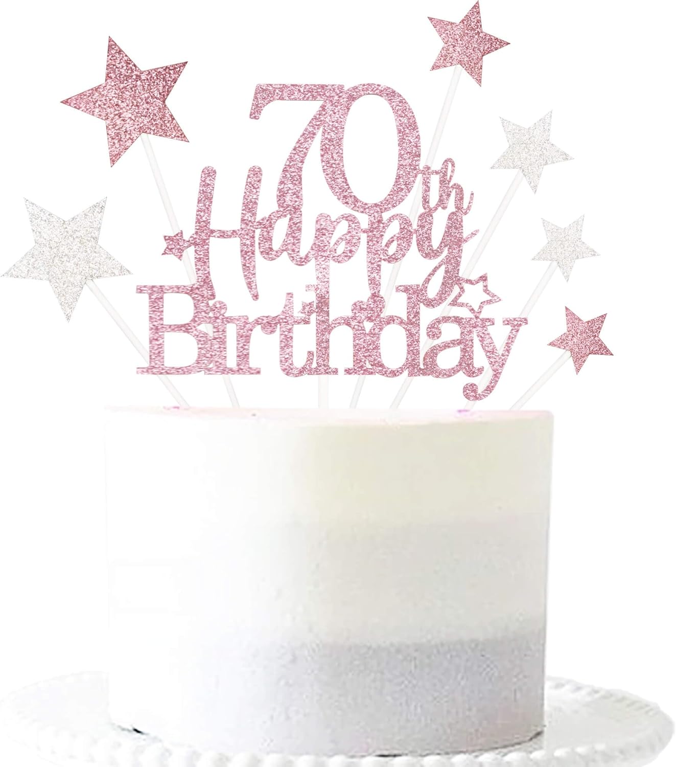 Glittery 70th Happy Birthday Cake Topper with Star,Personalised 70 Birthday Cake Toppers Party Decorations Party Supplies for Men Women Rose Gold