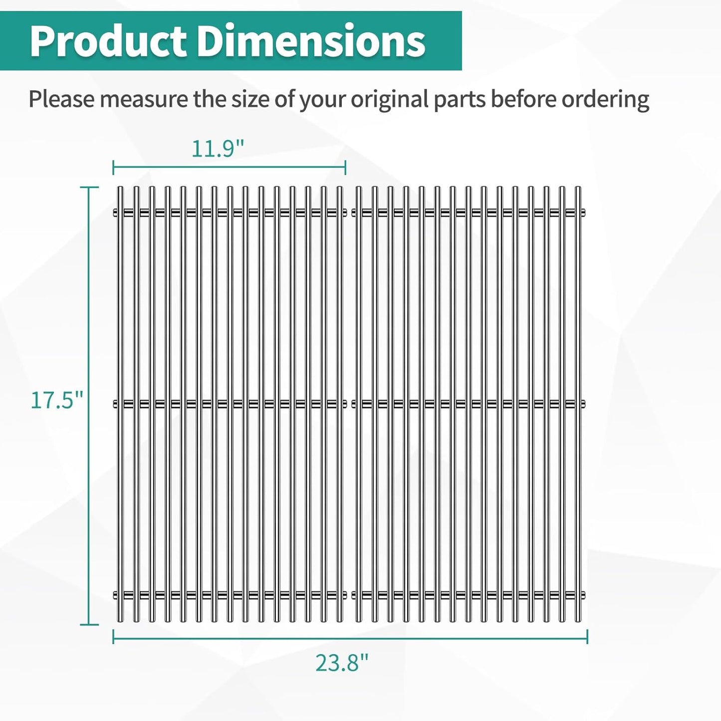 9MM 17.5" Stainless Steel Grill Grates for Weber Spirit E-310 E315 E320 E330 S310 S315 S330 GS4 Spirit 2 Grill Replacement Parts for Weber 7638, 7639 Spirit 300 Spirit II 300 Series Grills