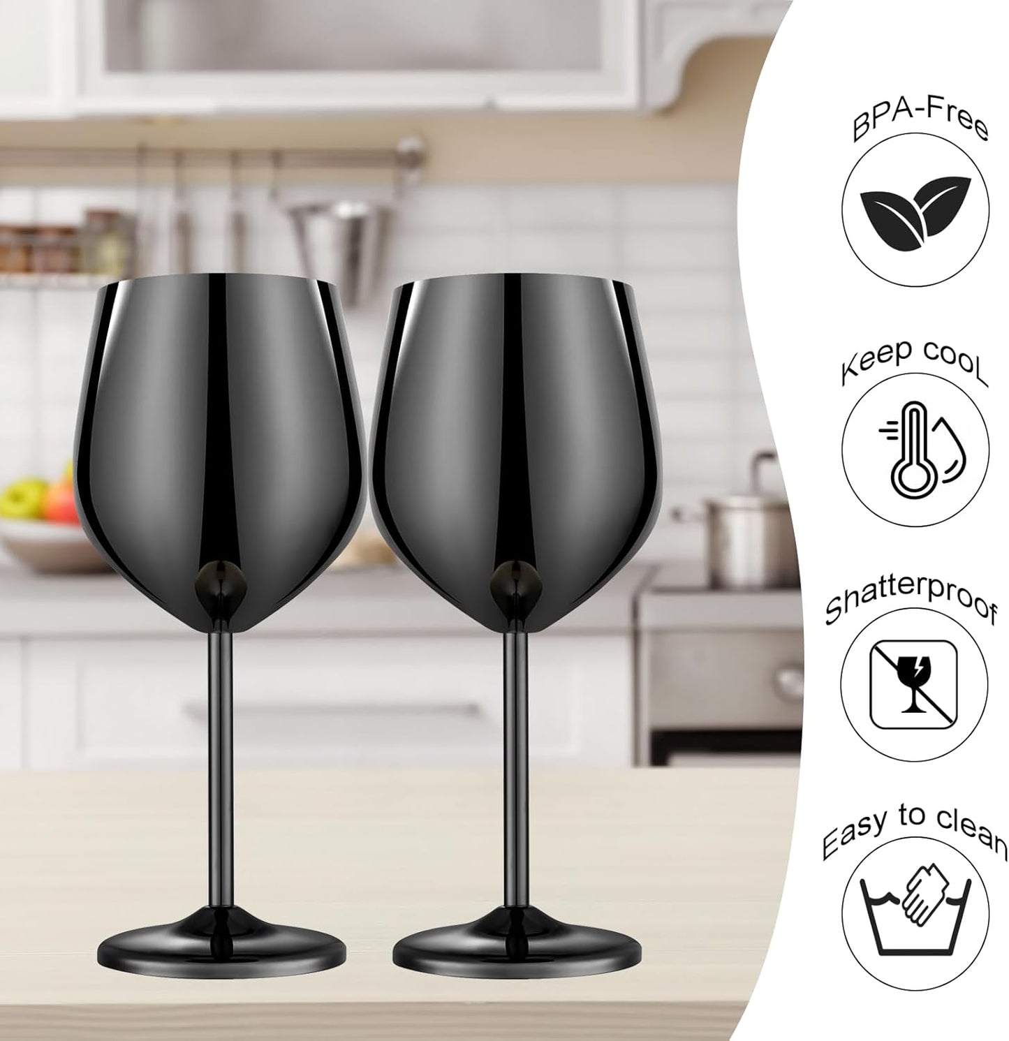 Stainless Steel Wine Glasses Set of 2, 18 oz Unbreakable Black Wine Glass Unique Metal Wine Goblets for Outdoor Capming and Pool Gift for Wine Lovers