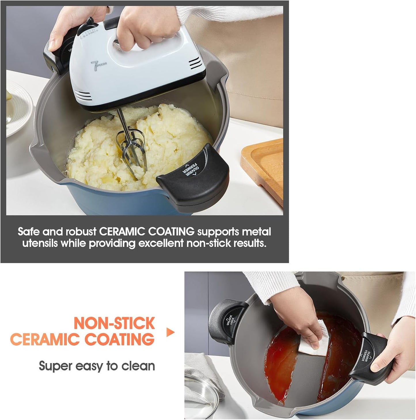 ACTIV CUISINE 8.5qt Pasta Pot with Strainer Lid, Cast Aluminum Stockpot Multipot, Nonstick Ceramic Coating make Cleanup easy with Tempered Glass Lid, Dishwasher Safe, Induction, Blue