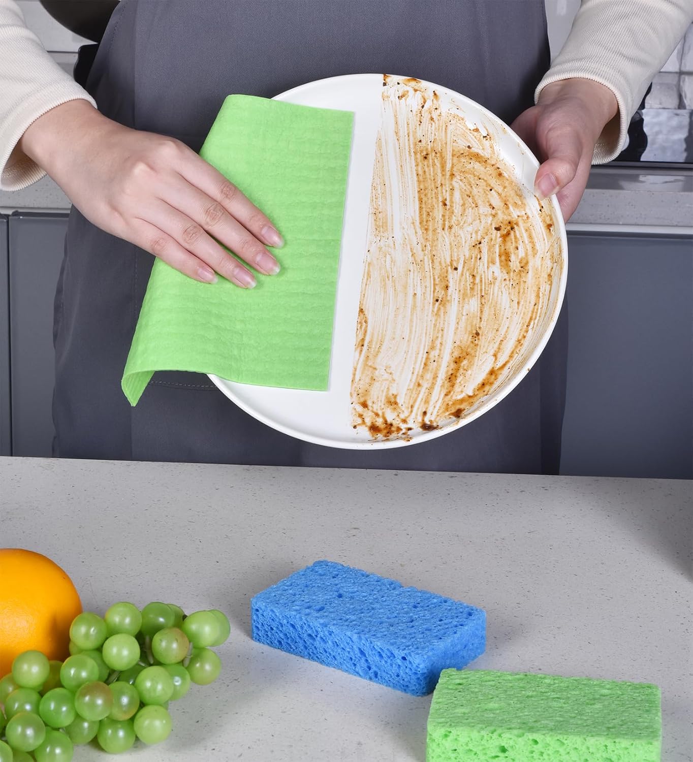 MEUUT 12 Packs Swedish Dishcloths and Kitchen Sponges for Cleaning, Reusable Absorbent Compressed Cellulose Cleaning Sponge Dish Clothes for Kitchen and Household Use