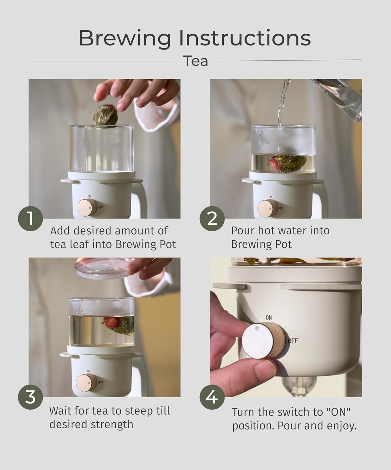 Glass Tea Pot with Infusers for Loose Tea and Drip Coffee Pour Over, Semi Automatic Tea Set with Magnetic Clear Teapot, White