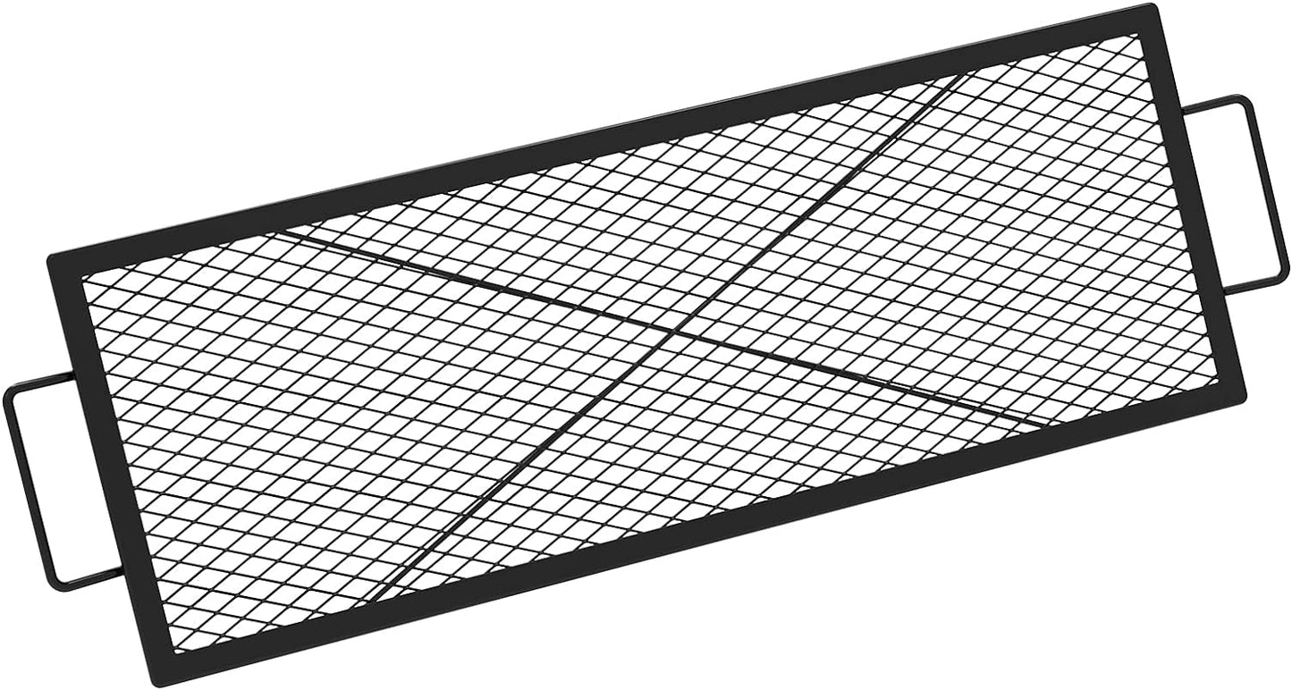 onlyfire Rectangle X-Marks Fire Pit Cooking Grate, Campfire Grill Grate with Handles, Heavy Duty Steel BBQ Grill Grate for Outdoor, 40-Inch
