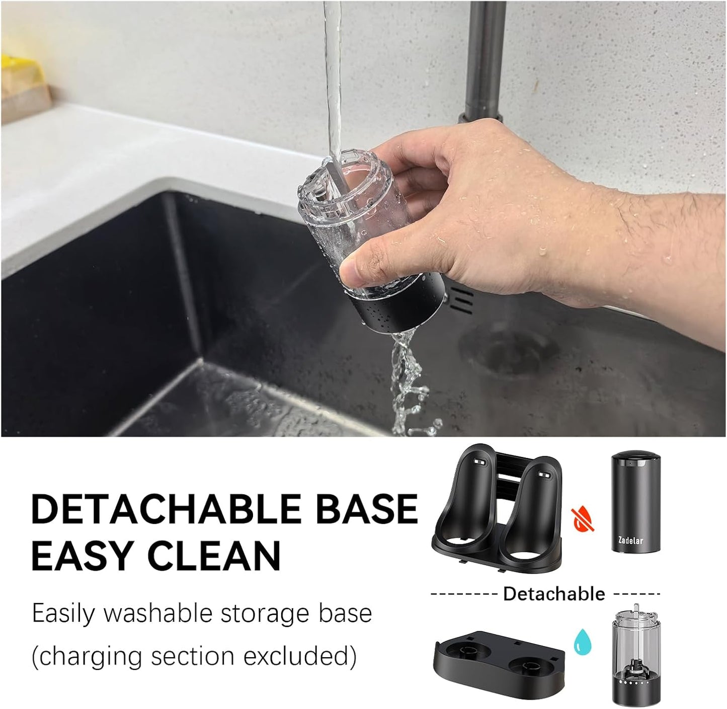 Electric Rechargeable Salt and Pepper Grinder Set,Automatic Pepper Mill Grinder with USB C Charging Dock,Upgraded 95ml Large Capacity,Adjustable Coarseness,LED Light,High-end Black