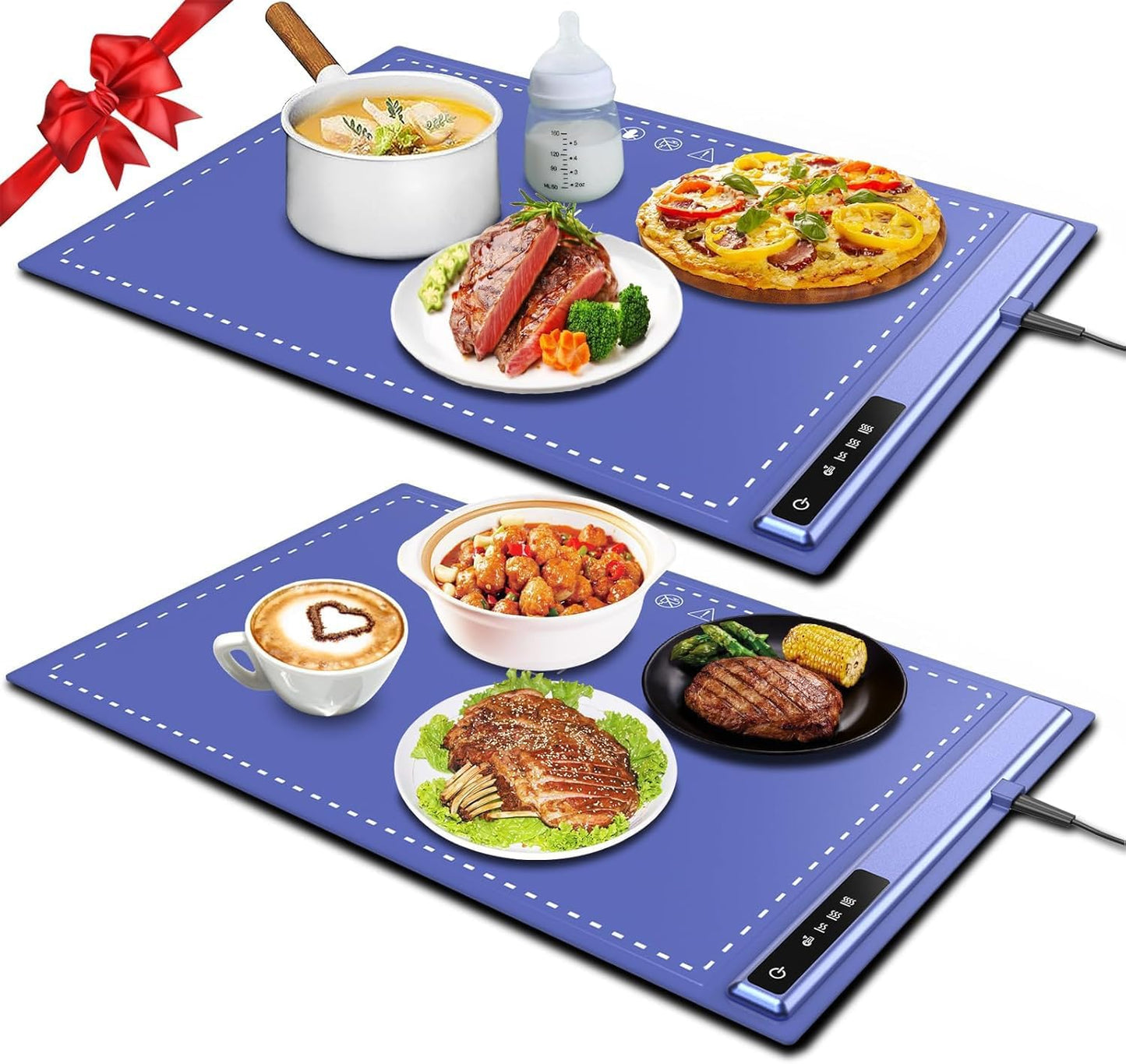 Electric Warming Tray-Kitchen Gadgets Portable Food Warmer,Foldable Roll Up Silicone Food Warming Mat with 3 Temperature Settings,Versatile Food Warmers for Parties Buffet (Blue-2Pack)