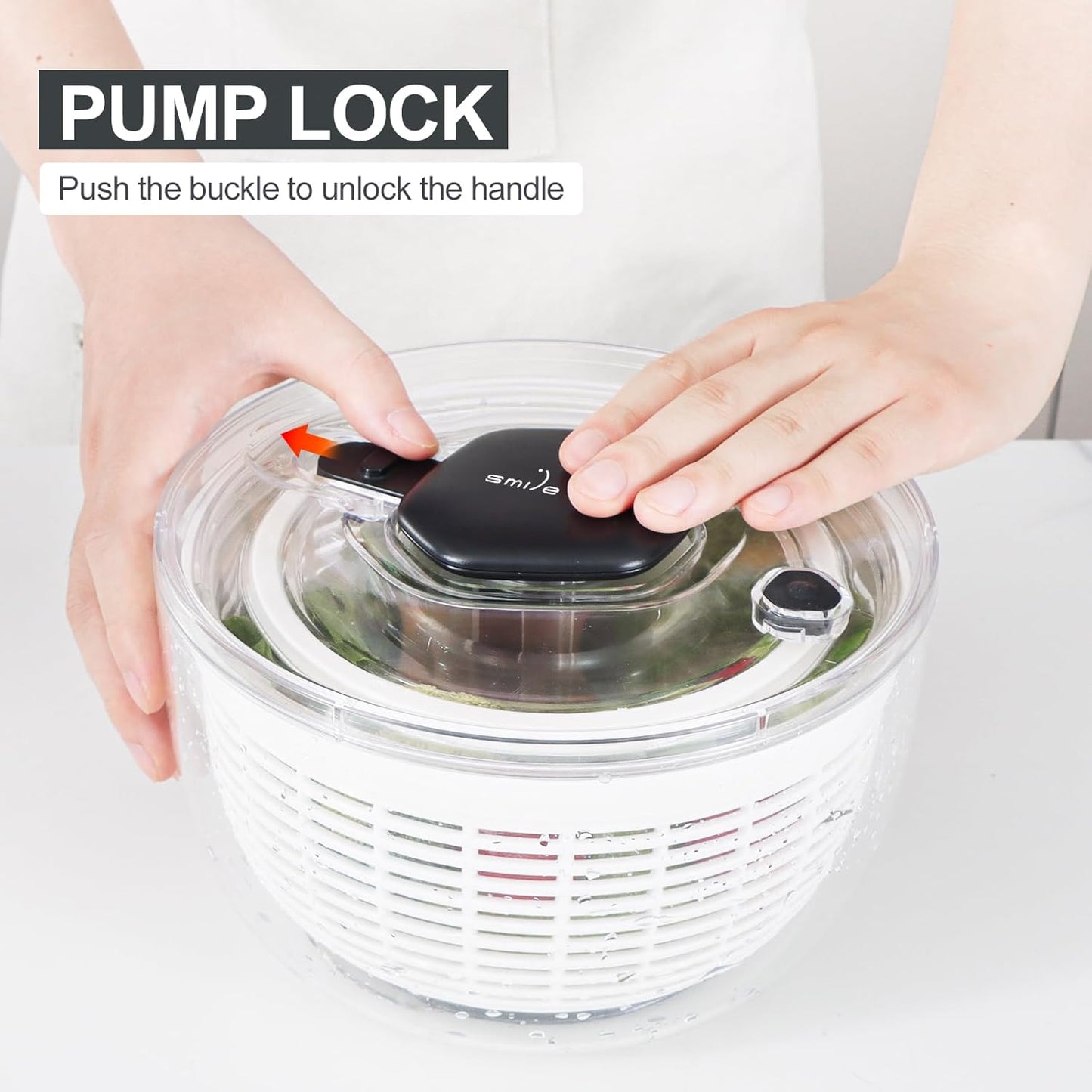 Smile mom Salad Spinner Small Lettuce Spinner Kitchen Gadgets Vegetable Washer, High Efficiency for Home Kitchen Washing & Drying Leafy Vegetables, One-Handed Handle Easy Press 3.8 Qt White