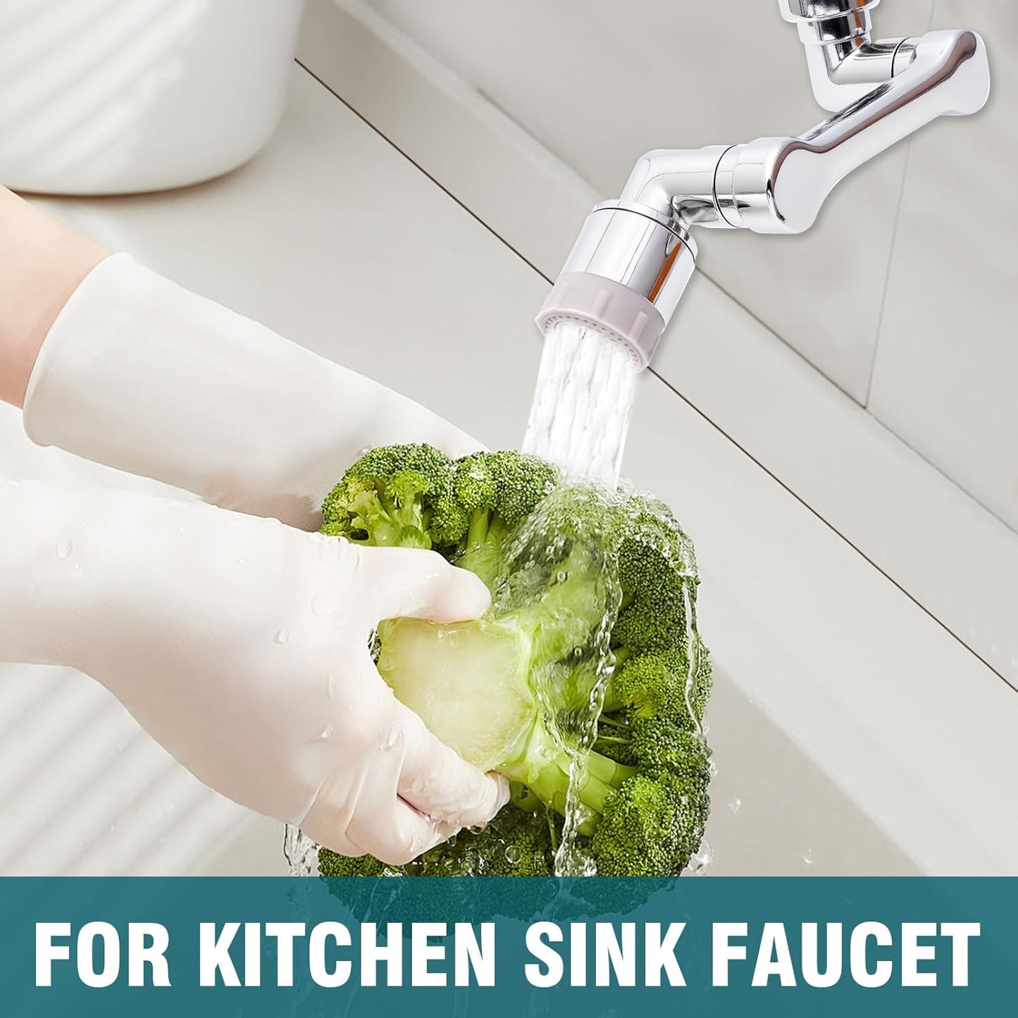 Faucet extender 1080 ° rotation, faucet extender, rotating robotic arm, suitable for bathrooms and kitchens, with 2 water flow modes for washing eyes/hair/face (silvery)