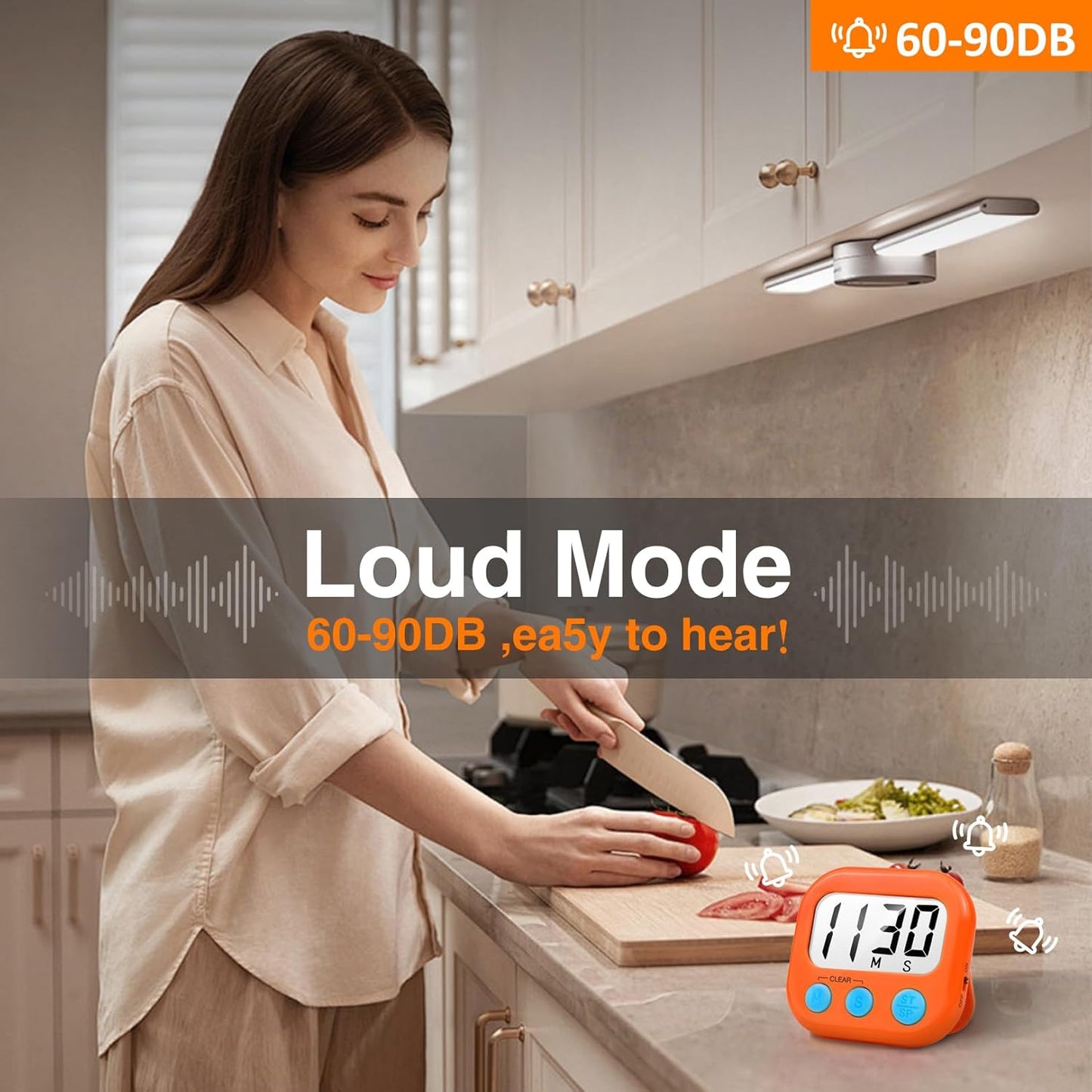 2 Pack Digital Kitchen Timer for Cooking Big Digits Loud Alarm Magnetic Backing Stand Cooking Timers for Baking Orange