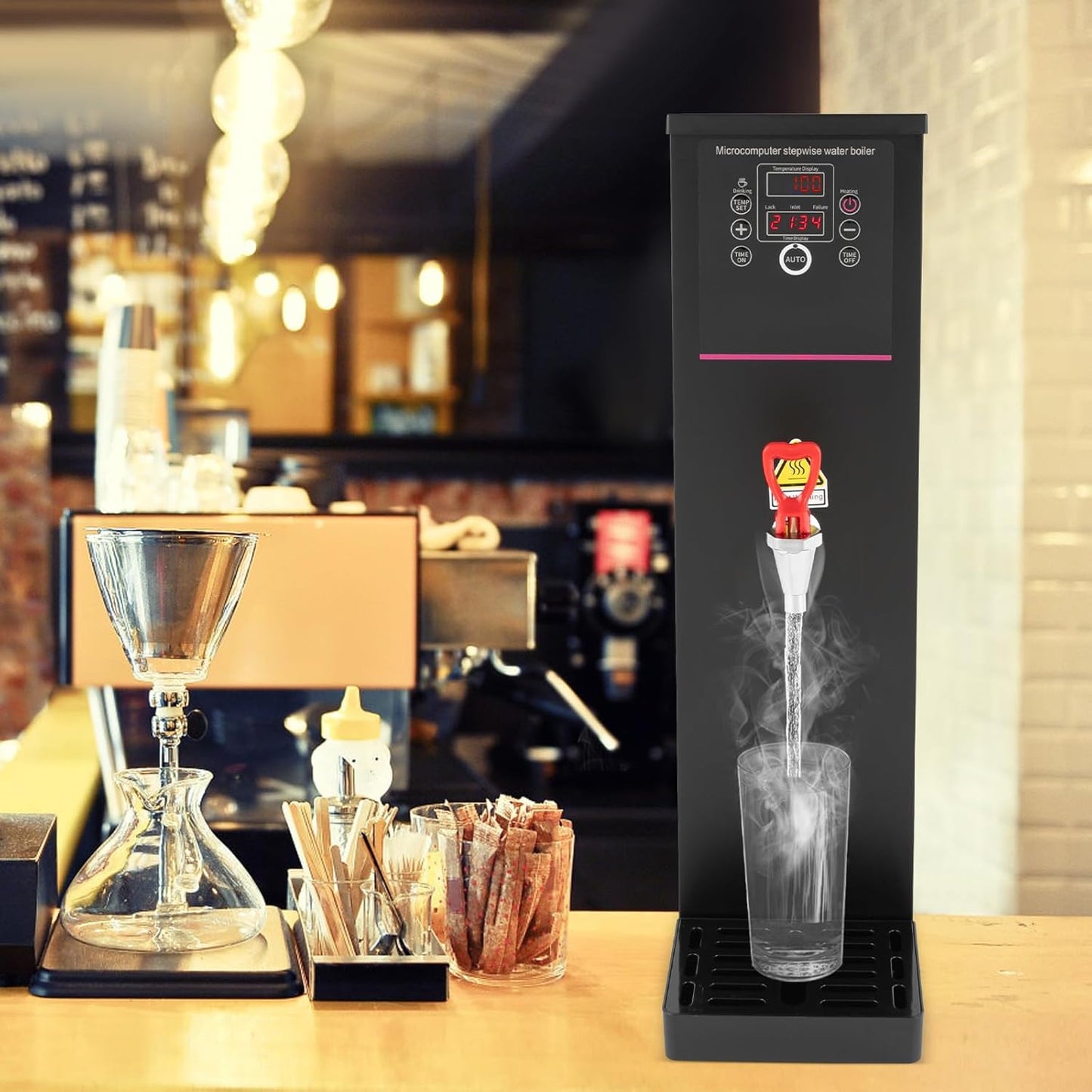 Step-Heating Commercial Hot Water Dispenser, 15L/3.96Gal Hot Water Boiler Dispenser Electric Water Pot Boiler Commercial Boiling Water Machine for Tea Coffee Shop Dessert Shop Hotel - 28L/H 2500W