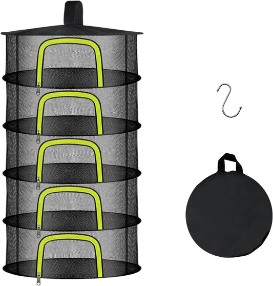 5 Layer Herb Drying Rack, Herb Drying Rack Hanging Mesh, Foldable Bud Drying Net with U-Shaped Zipper, Hooks, for Drying Herbs Plants, Flowers, Fruits, Food, Camping (5 Layers-23.62'')