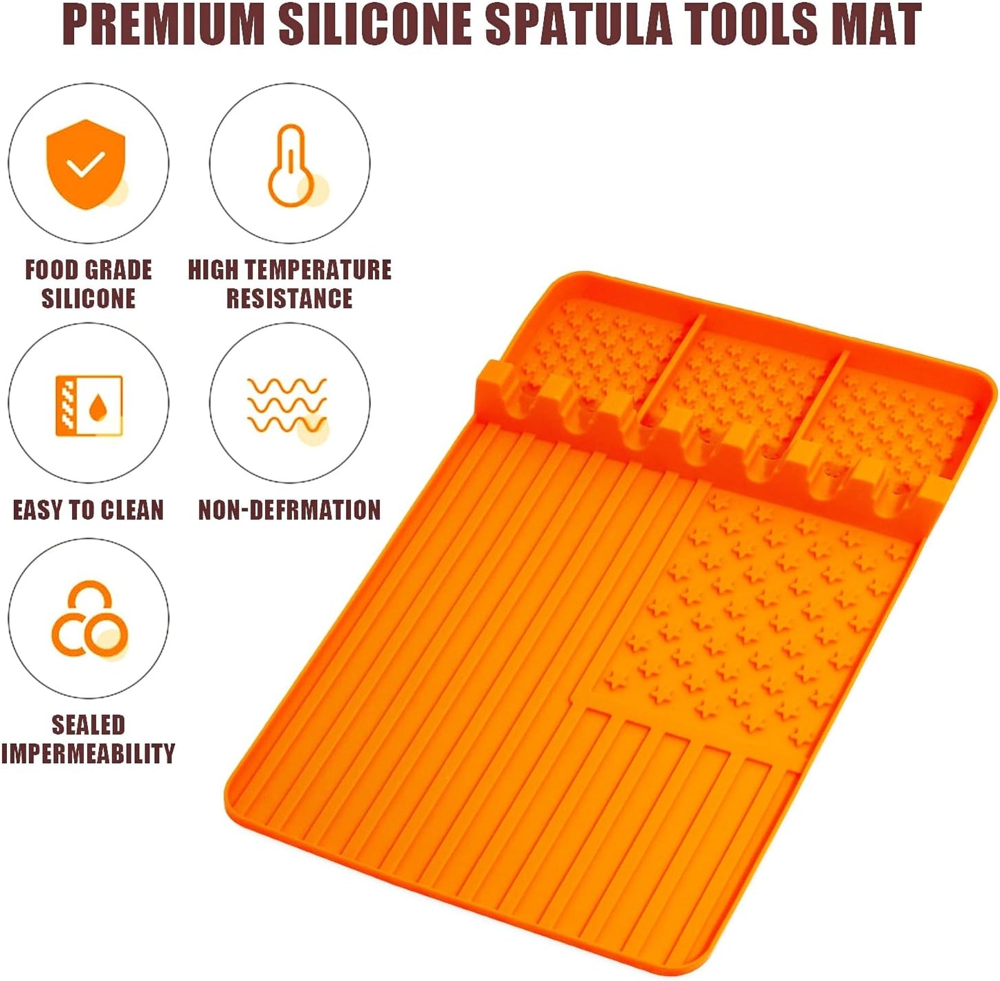 2 PCS Silicone Griddle Tools Mat for Blackstone,Grill BBQ Caddy Utensils Holder for Kitchen,Cooking & Countertop,Large Spatula Mat with Drip Pad,Griddle Accessories for Blackstone (Orange-2)