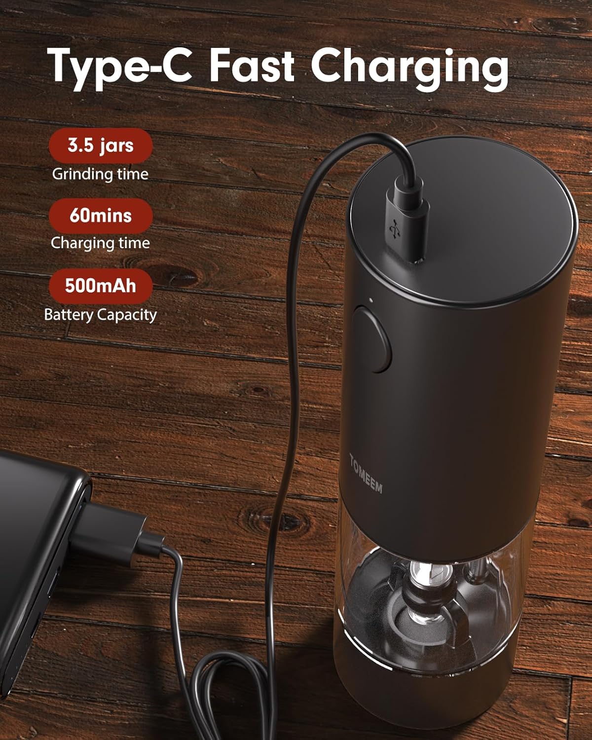 Upgraded Larger Capacity Electric Salt and Pepper Grinder Set Rechargeable with LED lights, Stainless Steel Automatic Pepper and Salt Grinder Refillable with 5 Adjustable Coarseness Black - White