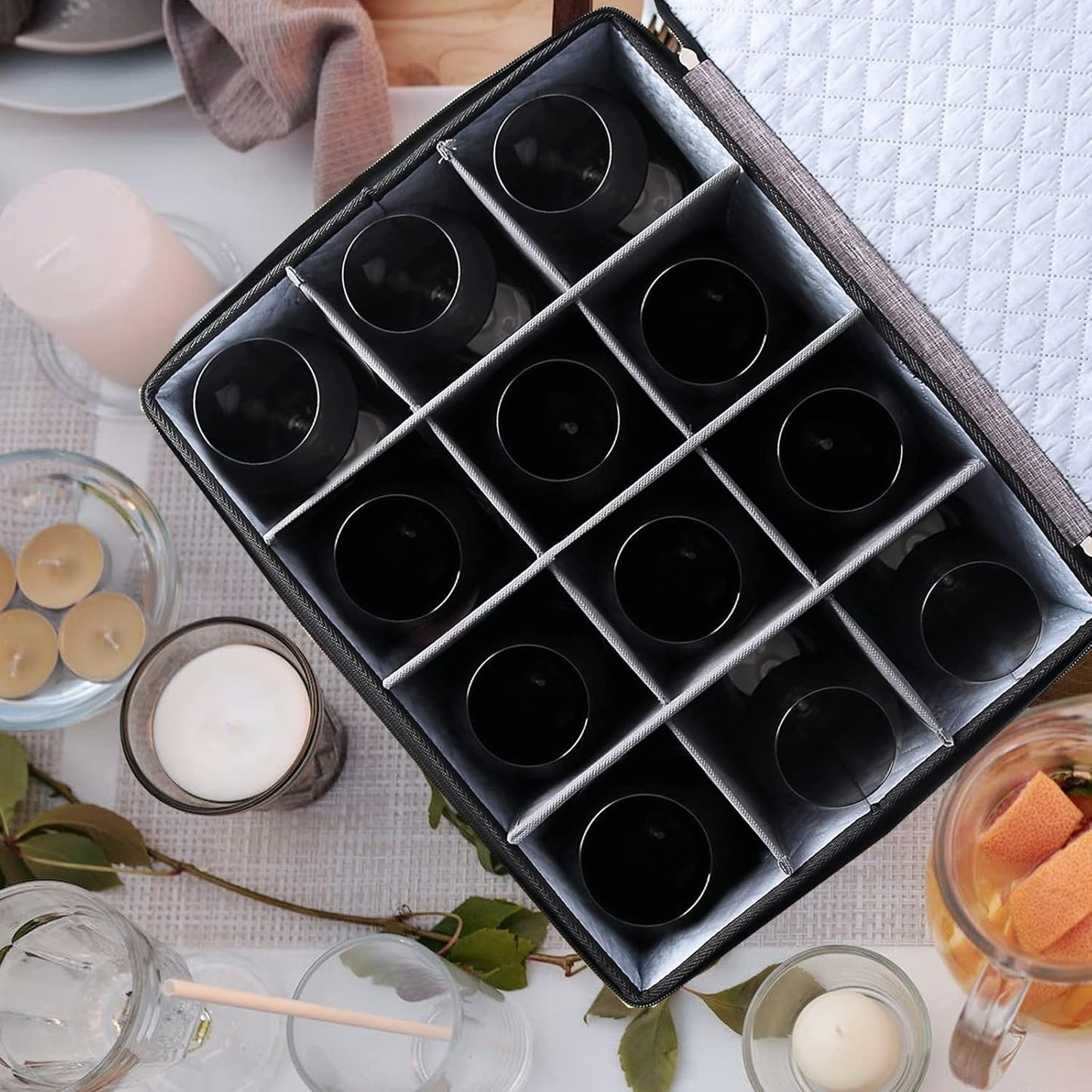 China Storage Containers hard shell-Quilted Wine Glass Storage Box,Moving Boxes,Storage Containers for Organizing,Stackable Stemware Storage Cases,Moving Supplies,Household Essentials