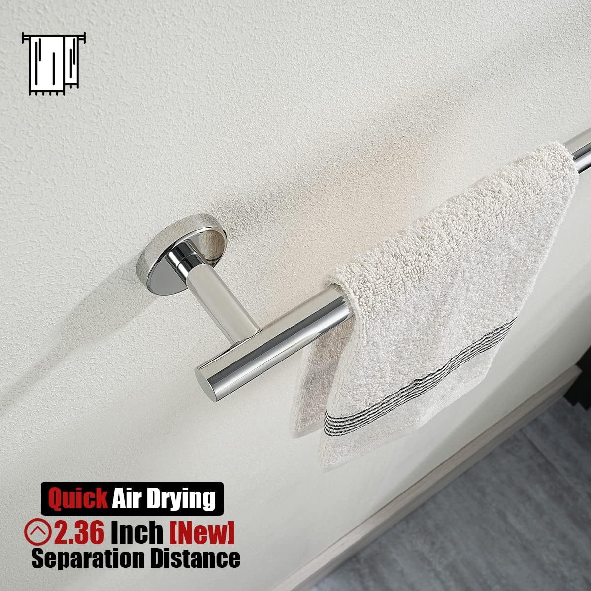 JQK Chrome Towel Bar, 20.5 Inch 304 Stainless Steel Thicken 0.8mm Towel Rack Bathroom, Towel Holder Polished Finished Wall Mount, Useable Length 18 Inch 2 Pack, TB110L18-CH-P2